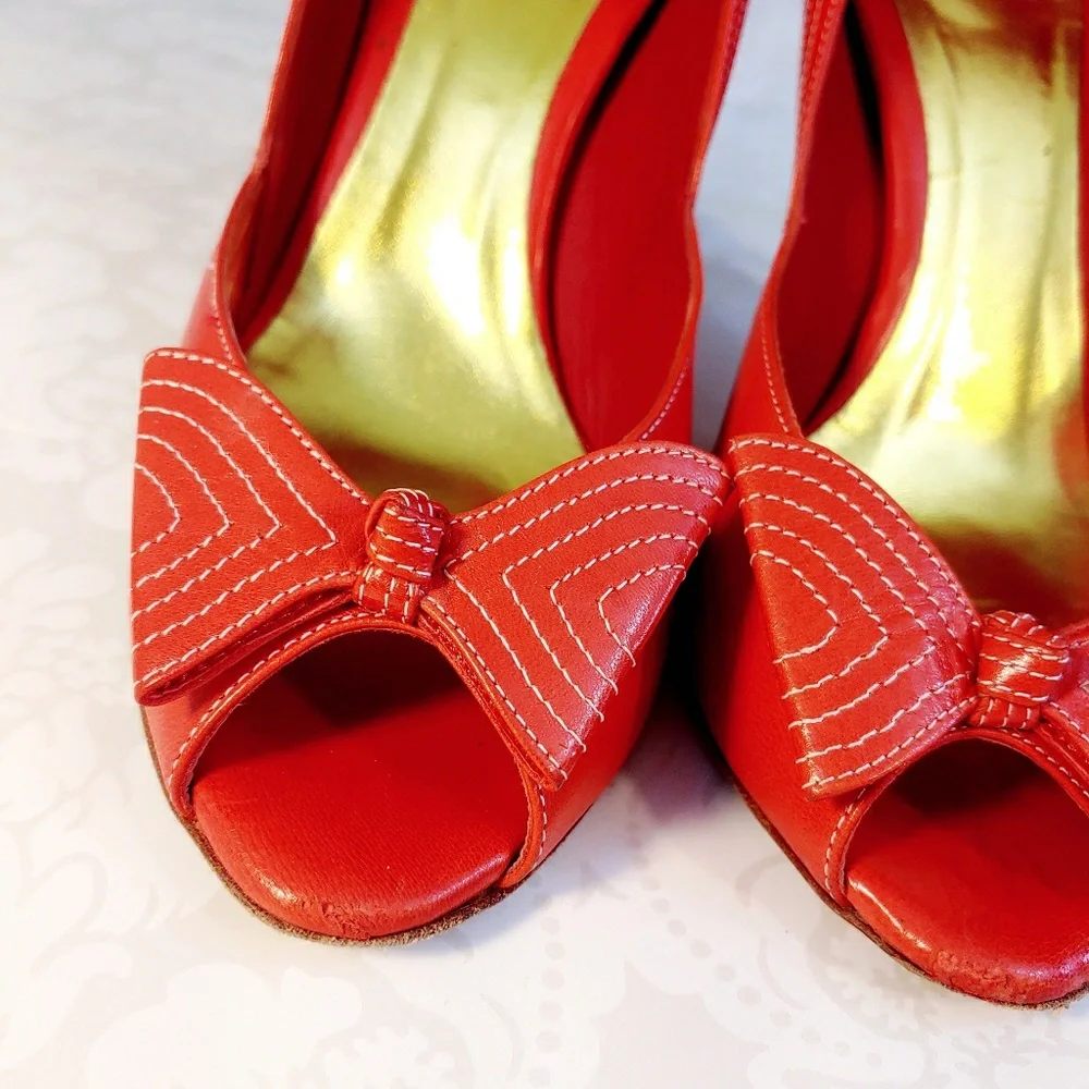 Elegant Red Peep-Toe Heels - Picture 2 of 7
